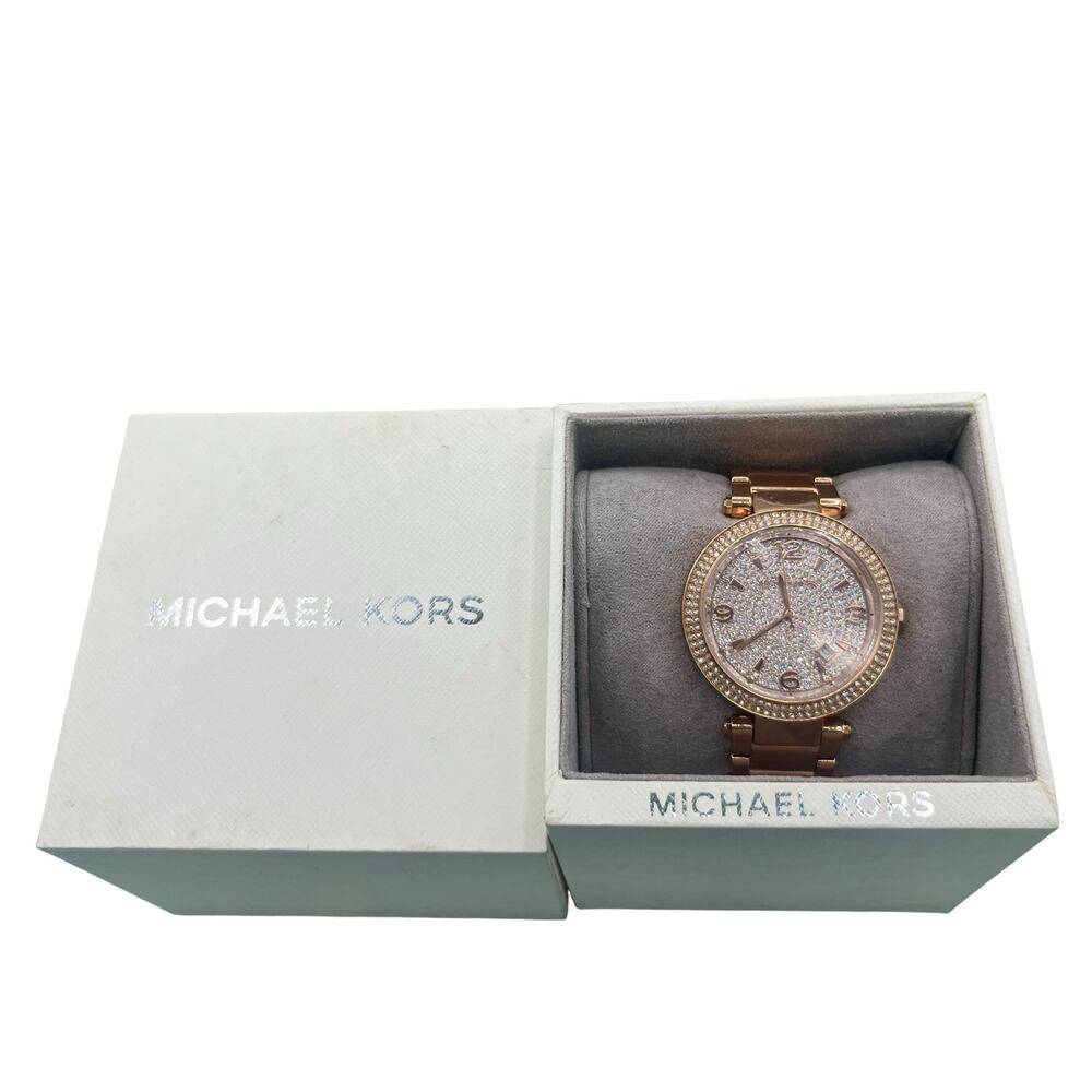 Michael Kors Ladies Watch Rose Gold Rhinestone Bling Stainless Steel MK6511